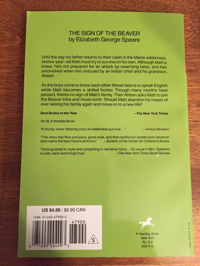 The Sign Of The Beaver - Elizabeth George Speare (Dell Publishing Co., Inc. - Paperback) book collectible [Barcode 9780440479000] - Main Image 2