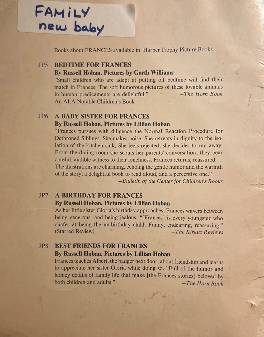 A Baby Sister For Frances - Russell Hoban (Harper & Row, Publishers - Paperback) book collectible [Barcode 9780590318976] - Main Image 2