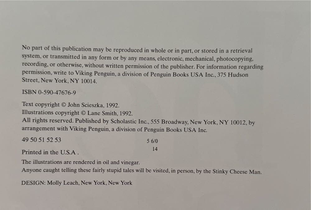 The Stinky Cheese Man and other Fairly Stupid Tales [F7] - Jon Scieszka (Scholastic Inc. - Paperback) book collectible [Barcode 9780590476768] - Main Image 3
