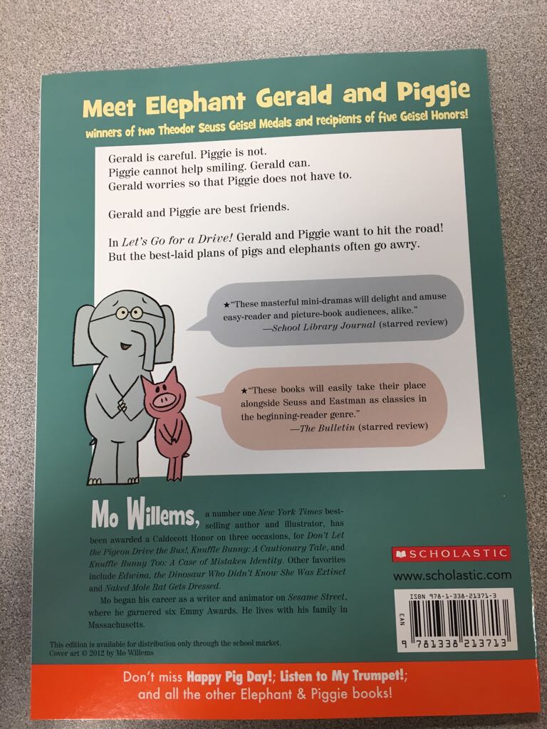 Elephant & Piggie: Let’s Go For A Drive - Mo Willems (Scholastic Inc. - Paperback) book collectible [Barcode 9781338213713] - Main Image 2