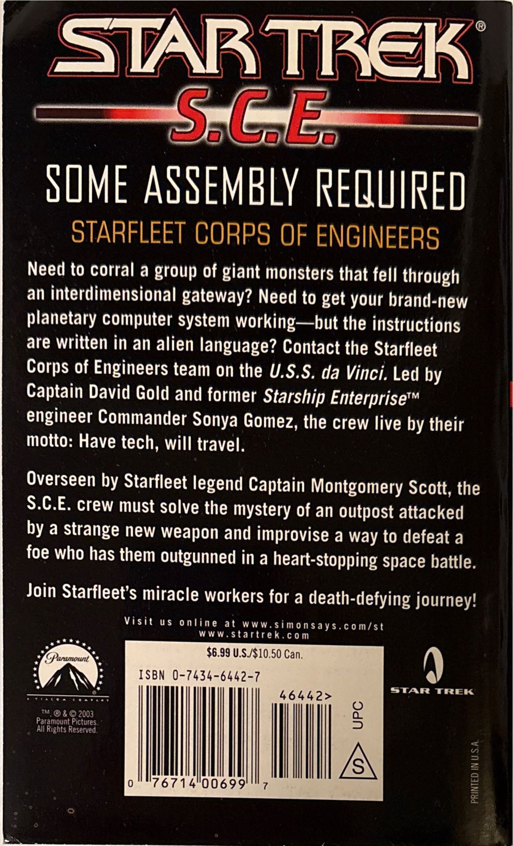 Star Trek: S.C.E. Book 3: Some Assembly Required - Dave Galanter (Pocket Books/Star Trek - Paperback) book collectible [Barcode 9780743464420] - Main Image 2