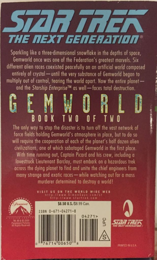 Star Trek TNG #59: Gemworld #2 - John Vornholt (Pocket Books/Star Trek - Paperback) book collectible [Barcode 9780671042714] - Main Image 2