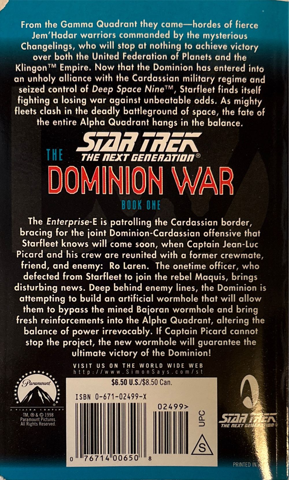 Star Trek: The Next Generation: The Dominion War: Book 1: Behind Enemy Lines - John Vornholt (Pocket Books - Paperback) book collectible [Barcode 9780671024994] - Main Image 2
