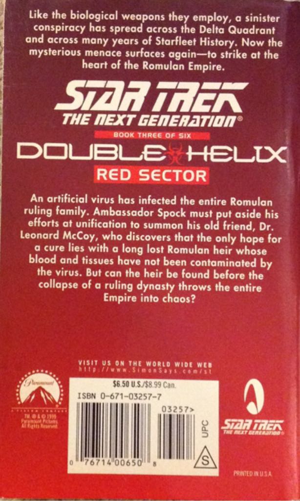 Star Trek TNG 053 - Double Helix 3 - Red Sector - Diane Carey (Pocket Books - Paperback) book collectible [Barcode 9780671032579] - Main Image 2