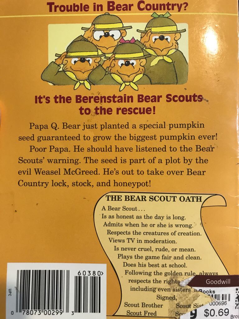 Berenstain Bear Scouts And The Humongous Pumpkin - Stan & Jan Berenstain (Scholastic Inc. - Paperback) book collectible [Barcode 9780590603805] - Main Image 2