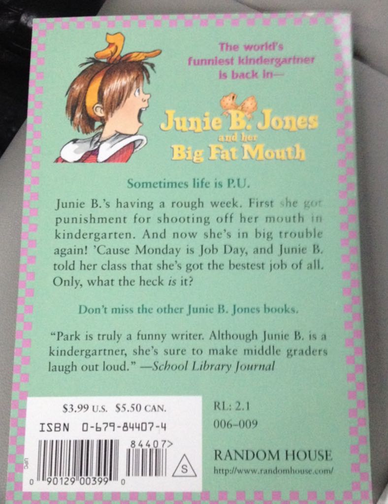 Junie B. Jones #3 and Her Big Fat Mouth - Barbara Park (Random House - Paperback) book collectible [Barcode 9780679844075] - Main Image 2