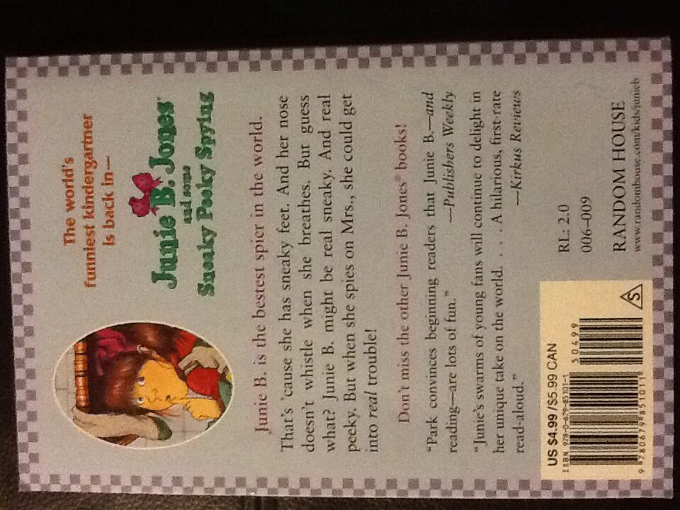 Junie B. Jones #4: And Some Sneaky Peeky Spying - Barbara Park (Scholastic Inc. - Paperback) book collectible [Barcode 9780679851011] - Main Image 2
