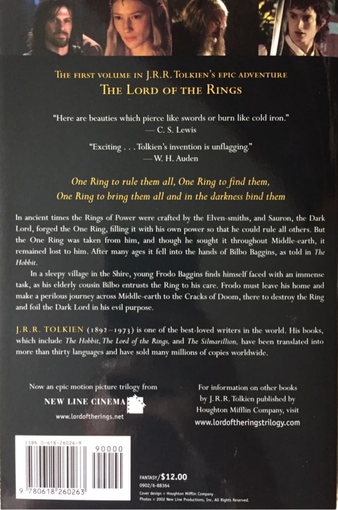 The Fellowship of the Ring - J.R.R. Tolkien (Houghton Mifflin - Paperback) book collectible [Barcode 9780618260263] - Main Image 2