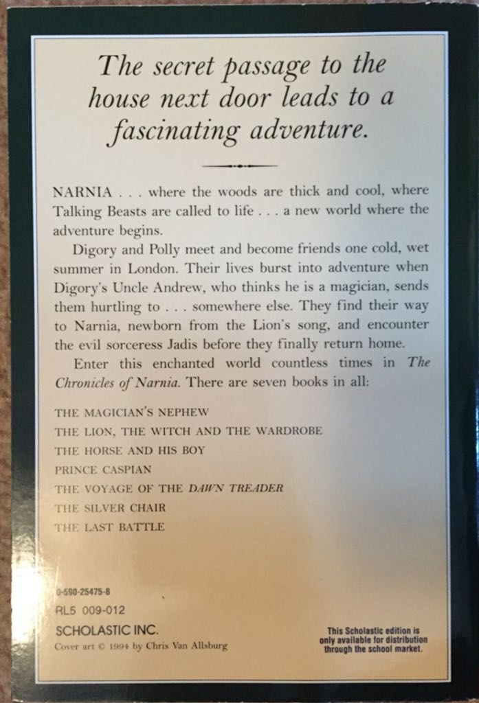 Chronicles of Narnia 1: The Magicians Nephew - C.S. Lewis (Scholastic - Paperback) book collectible [Barcode 9780590254755] - Main Image 2