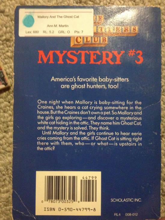 Baby-Sitters Club Mystery #3: Mallory And The Ghost Cat - Ann M. Martin (Scholastic Paperbacks - Paperback) book collectible [Barcode 9780590447997] - Main Image 2