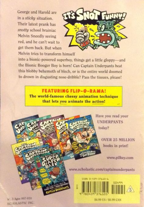 Captain Underpants #6: the Big, Bad Battle of the Bionic Booger Boy The Night of the Nasty Nostril Nuggets - Dav Pilkey (Scholastic Inc - Paperback) book collectible [Barcode 9780439376105] - Main Image 2