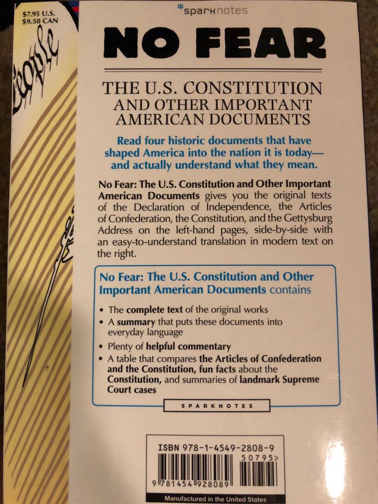 No Fear The U.S. Constitution And Other Important American Documents - Spark Notes book collectible [Barcode 9781454928089] - Main Image 2
