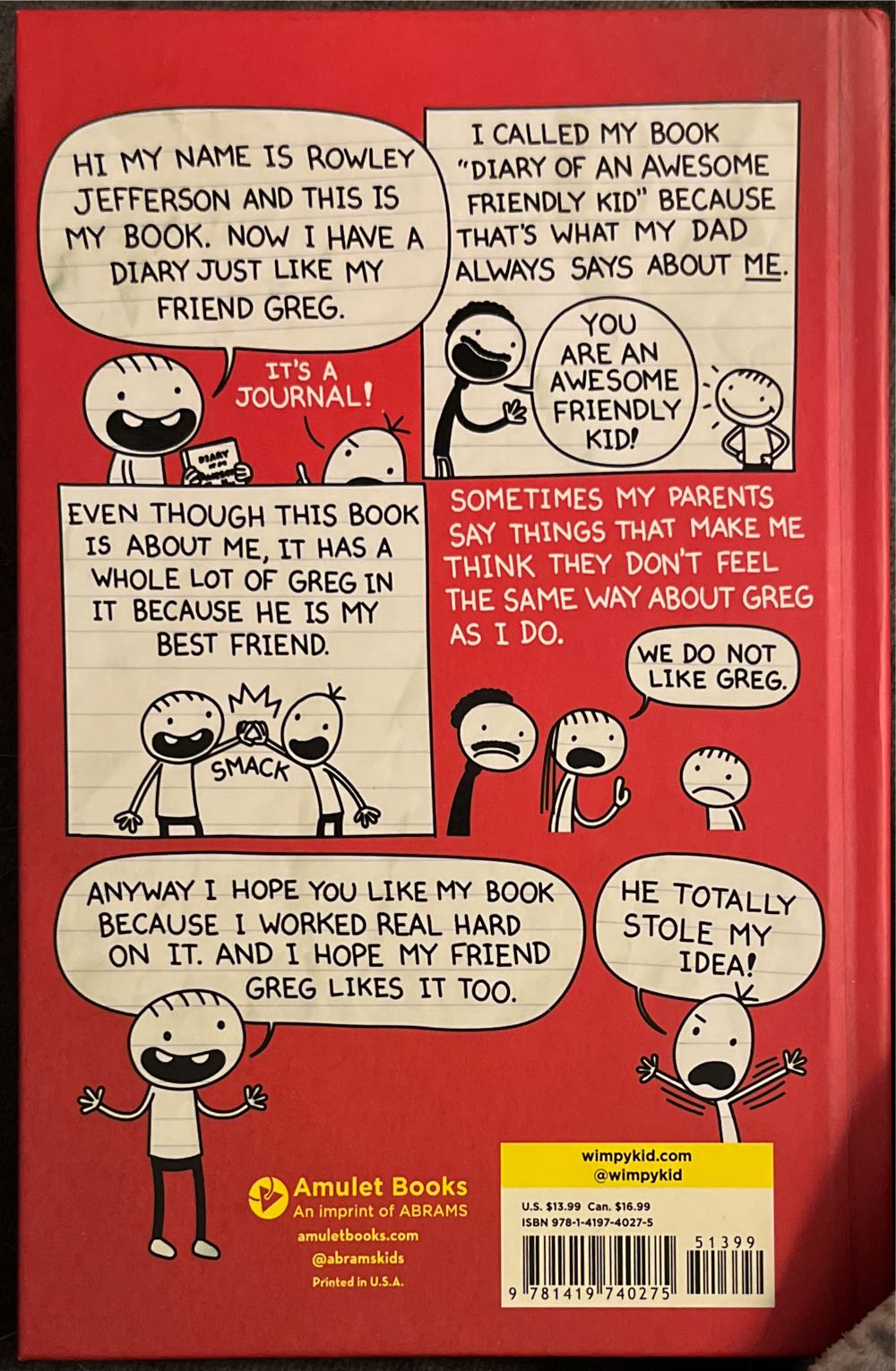 * Diary of a Wimpy Kid: Diary of an Awesome Friendly Kid - Jeff Kinney (Amulet Books - Hardcover) book collectible [Barcode 9781419740275] - Main Image 2