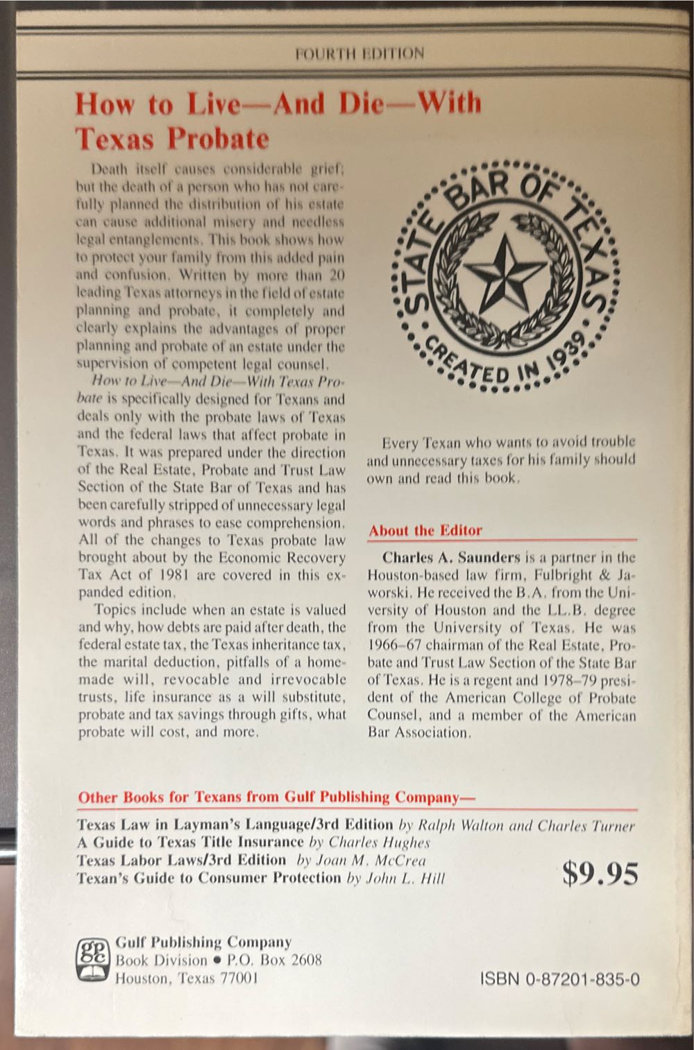 How to Live--and Die--with Texas Probate - Charles A. Saunders book collectible [Barcode 9780872018358] - Main Image 2