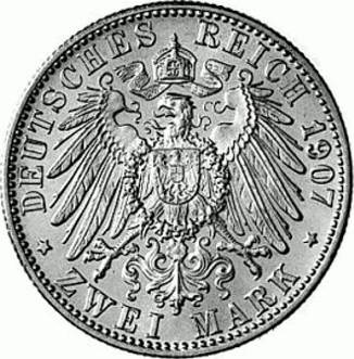 036 - BADEN : 2 Mark 1907 G - Friedrich I : auf den Tod  coin collectible - Main Image 2