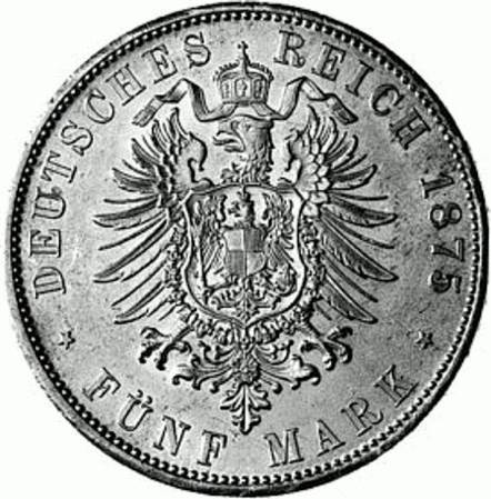 042 - BAYERN : 5 Mark 1874-1876 D - Ludwig II  coin collectible - Main Image 2
