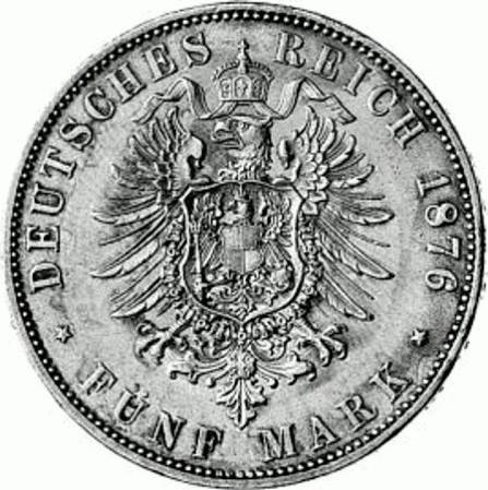 062 - HAMBURG : 5 Mark 1875-1888 J - Wappen  coin collectible - Main Image 2