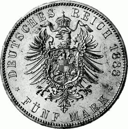 099 - PREUßEN : 5 Mark 1888 A - Wilhelm II  coin collectible - Main Image 2