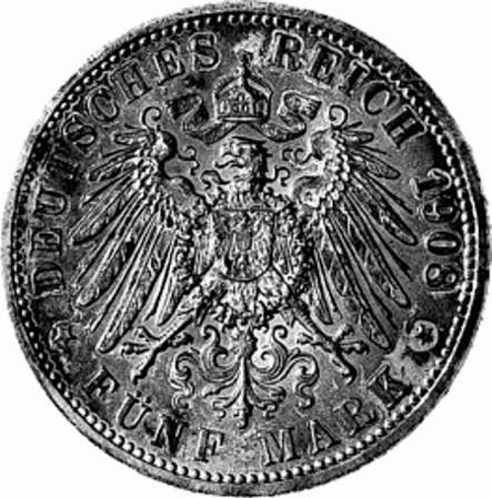 161 - SACHSEN-WEIMAR-EIS.: 5 Mark 1908 A - Uni Jena  coin collectible - Main Image 2