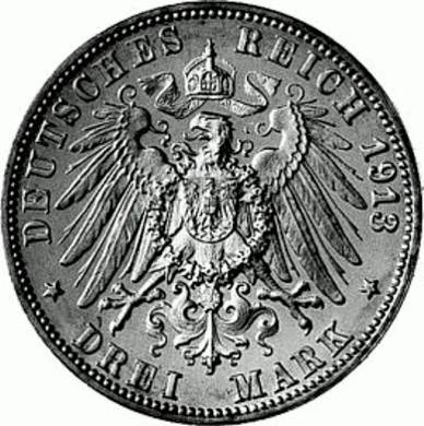 175 - WÜRTTEMBERG : 3 Mark 1908-1914 F - Wilhelm II  coin collectible - Main Image 2
