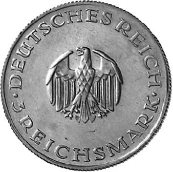 335 - WEIMAR : 3 Reichsmark 1929 ADEFGJ - Lessing  coin collectible - Main Image 2