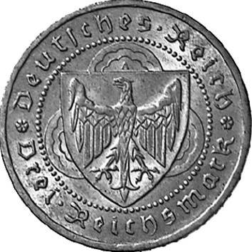 344 - WEIMAR : 3 Reichsmark 1930 ADEFGJ - v.d. Vogelweide  coin collectible - Main Image 2