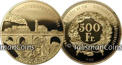 Switzerland Shooting Thaler Gold Railroad Train Bridge Uri  coin collectible - Main Image 2