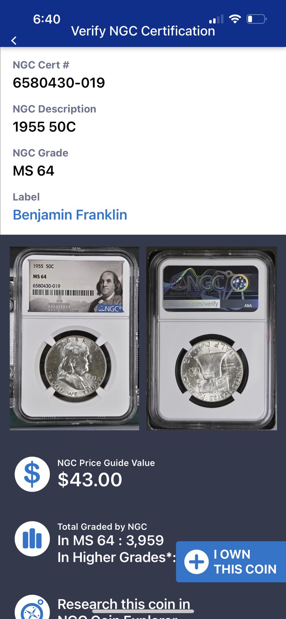 Franklin Half 1955-P  coin collectible - Main Image 3