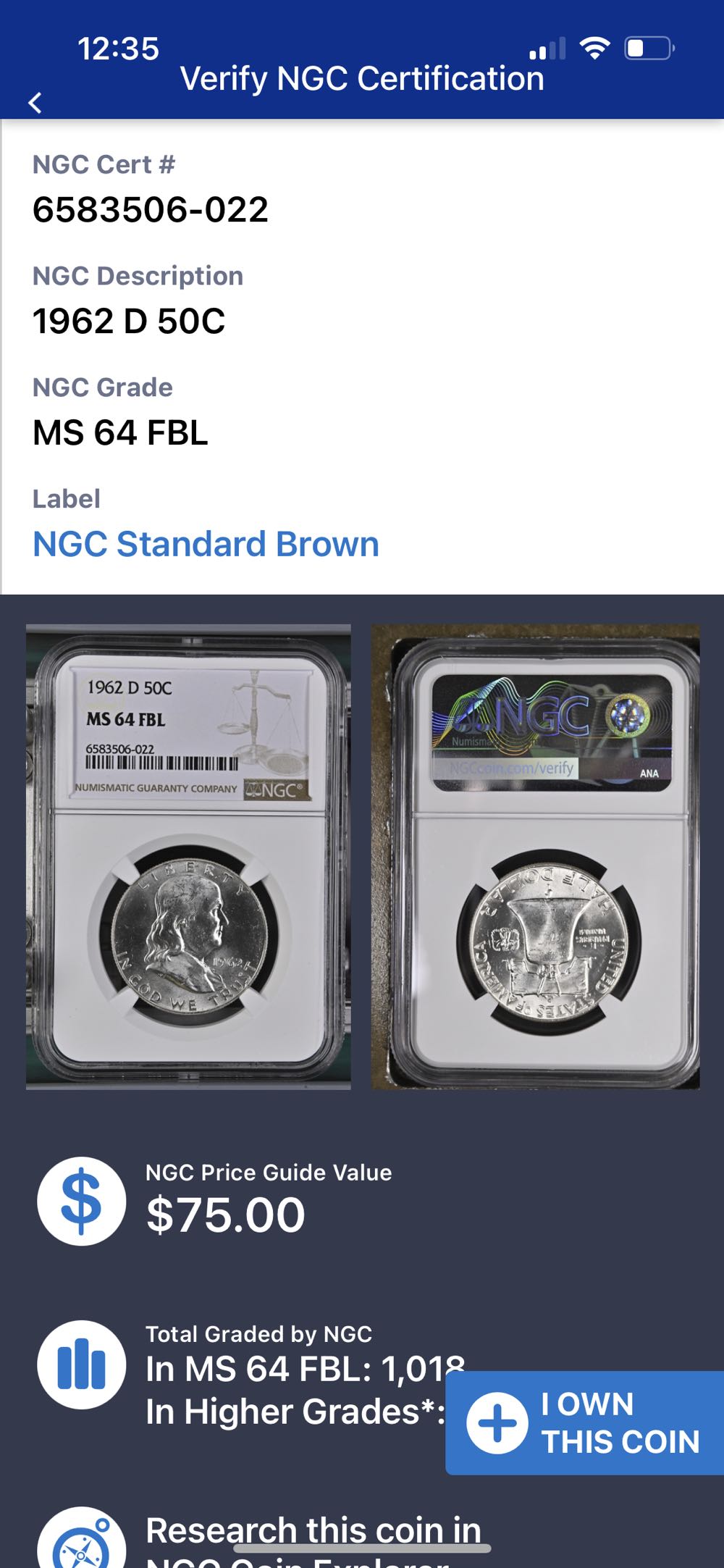 Franklin Half 1962-D (FBL)  coin collectible - Main Image 3