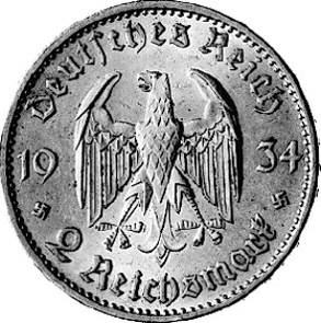 355 - 3. REICH : 2 Reichsmark 1934 ADEFGJ  coin collectible - Main Image 2
