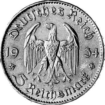 356 - 3. REICH : 5 Reichsmark 1934 ADEFGJ  coin collectible - Main Image 2