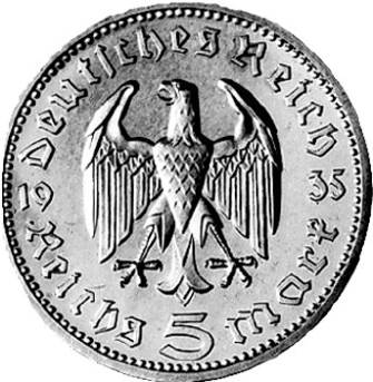 360 - 3. REICH : 5 Reichsmark 1935-1936 ADEFGJ  coin collectible - Main Image 2