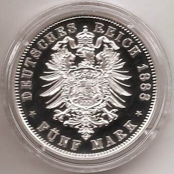 027R - BADEN : 5 Mark 1888 G - Friedrich I  coin collectible - Main Image 2