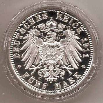 050R - BAYERN : 5 Mark 1911 D - Luitpold  coin collectible - Main Image 2