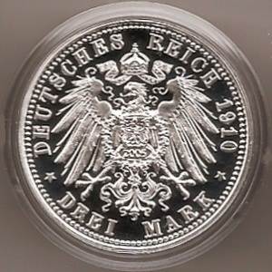 076R - HESSEN : 3 Mark 1910 A - Ernst Ludwig  coin collectible - Main Image 2