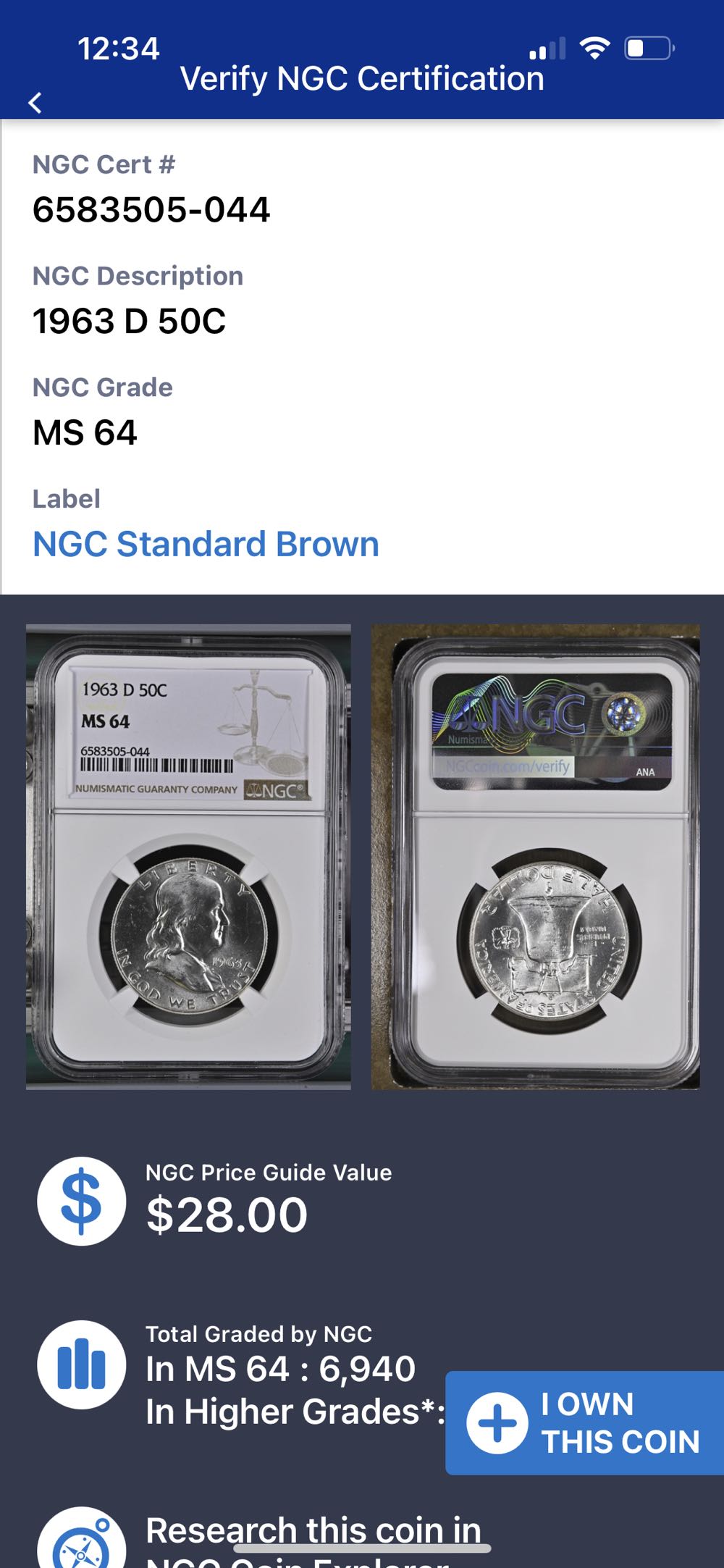 Franklin Half 1963-D  coin collectible - Main Image 3