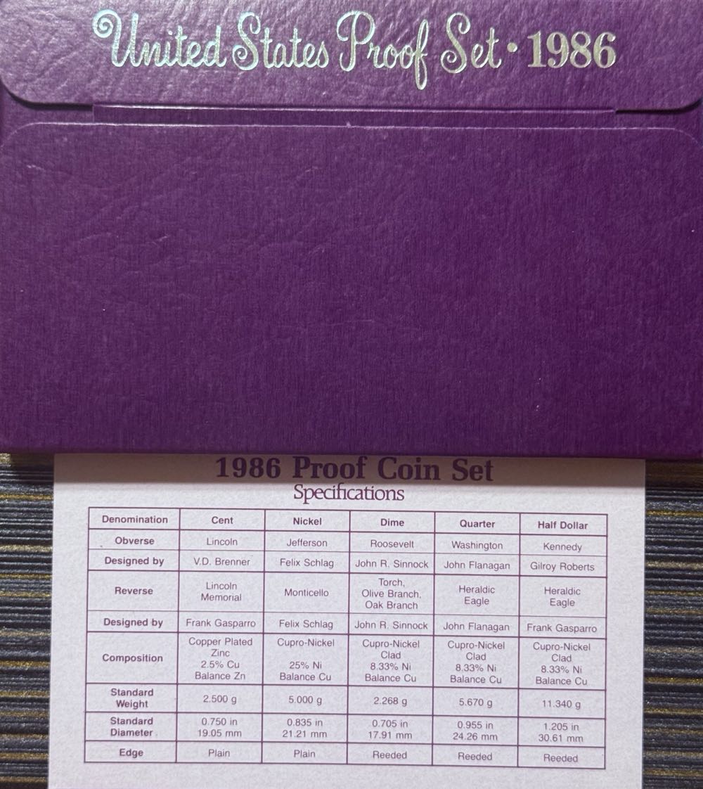 Standard 1986 S US Mint Proof Set  coin collectible - Main Image 4
