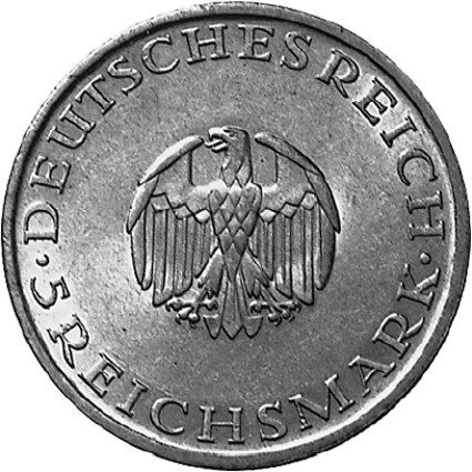 336 - WEIMAR : 5 Reichsmark 1929 ABDEFGJ - Lessing  coin collectible - Main Image 2