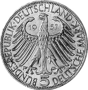 391R - BRD : 5 Mark 1957 J - J. von Eichendorff  coin collectible - Main Image 2