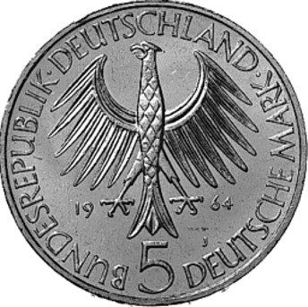 393R - BRD : 5 Mark 1964 J - J. G. Fichte  coin collectible - Main Image 2