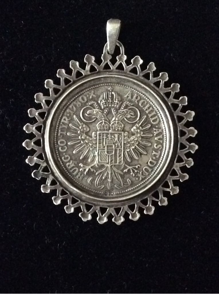 Small Marie Theresa Thaler Set In Mount  coin collectible - Main Image 2