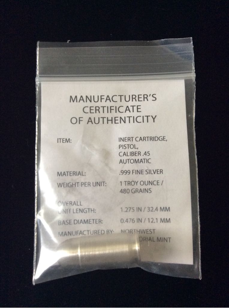 Silver Bullet .45 Caliber Automatic Colt Pistol  coin collectible - Main Image 2