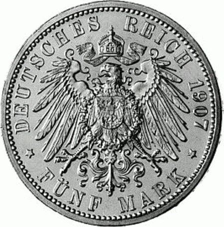 037 - BADEN : 5 Mark 1907 G - Friedrich I : Auf den Tod  coin collectible - Main Image 2