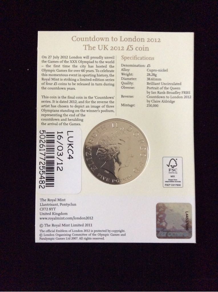 2012 UK Countdown To London 2012 £5 For £5, The  coin collectible - Main Image 2