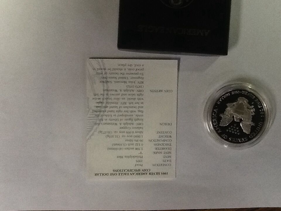 1995 Silver American Eagle One Dollar Mint Mart P Proof  coin collectible - Main Image 2