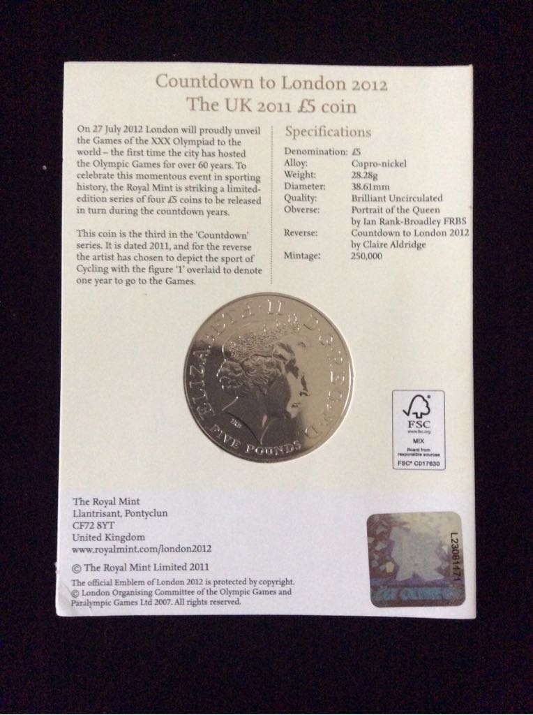 2011 UK Countdown To London 2012 £5 For £5, The  coin collectible - Main Image 2