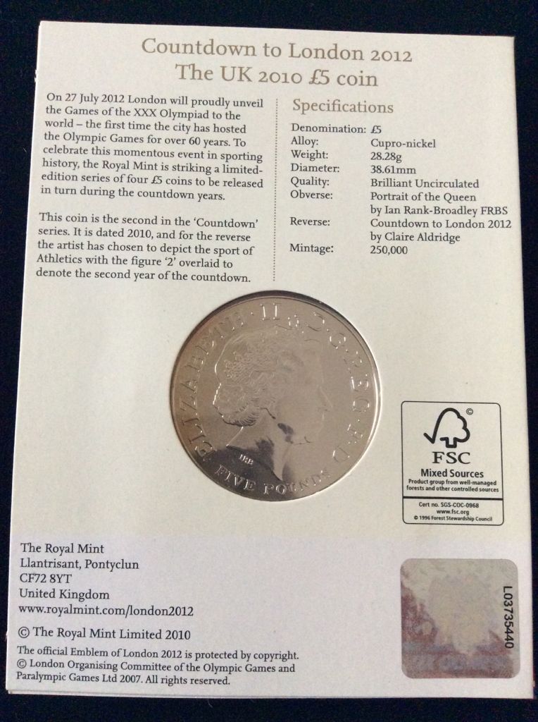 2010 UK Countdown To London 2012 £5 For £5, The  coin collectible - Main Image 2
