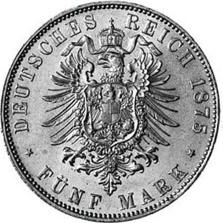 027 - BADEN : 5 Mark 1874-1888 G - Friedrich I  coin collectible - Main Image 2
