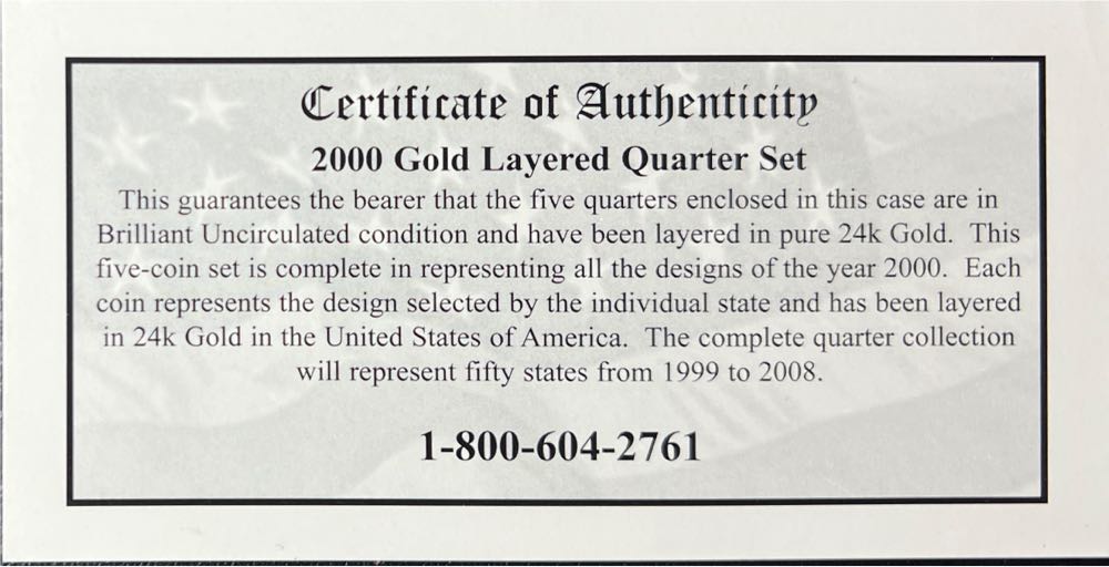 2000 Gold Edition State Quarter Collection  coin collectible - Main Image 3