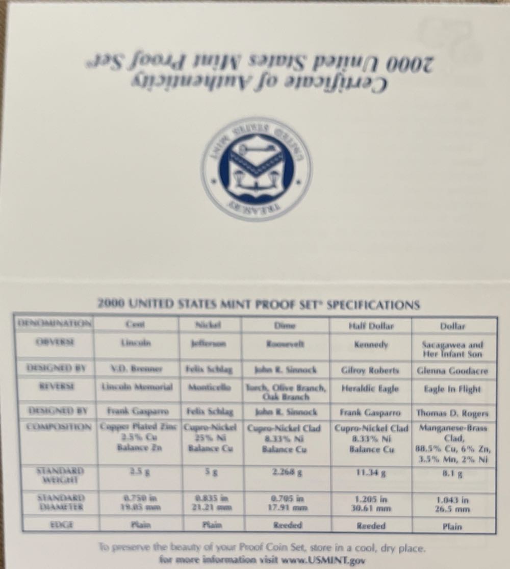 2000 US Mint Proof Set  coin collectible - Main Image 3